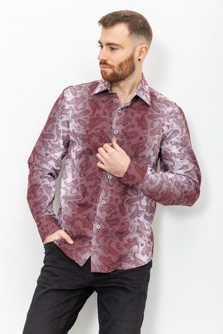Сорочка чоловіча в смужку, колір біло-бордовий, 131R140125 93601_93610 фото
